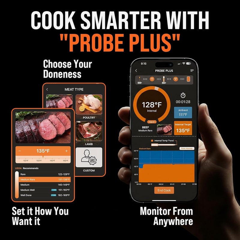 KAMDKI Upgraded Smart Bluetooth Wireless Meat Thermometer with Ultra-Thin Probe, 6 Sensors Accuracy Digital Food Thermometer 0.5S Instant Read, IP67 Waterproof for BBQ, Grill, Smoker, Oven, Air Fryer - Image 3
